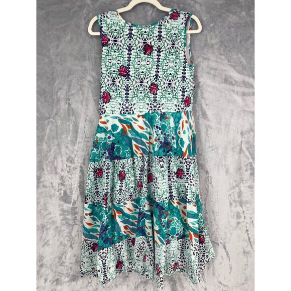 Modaposa Sun Dress Women Medium Turquoise Floral Print 100% Cotton Lined Pockets - Picture 4 of 13